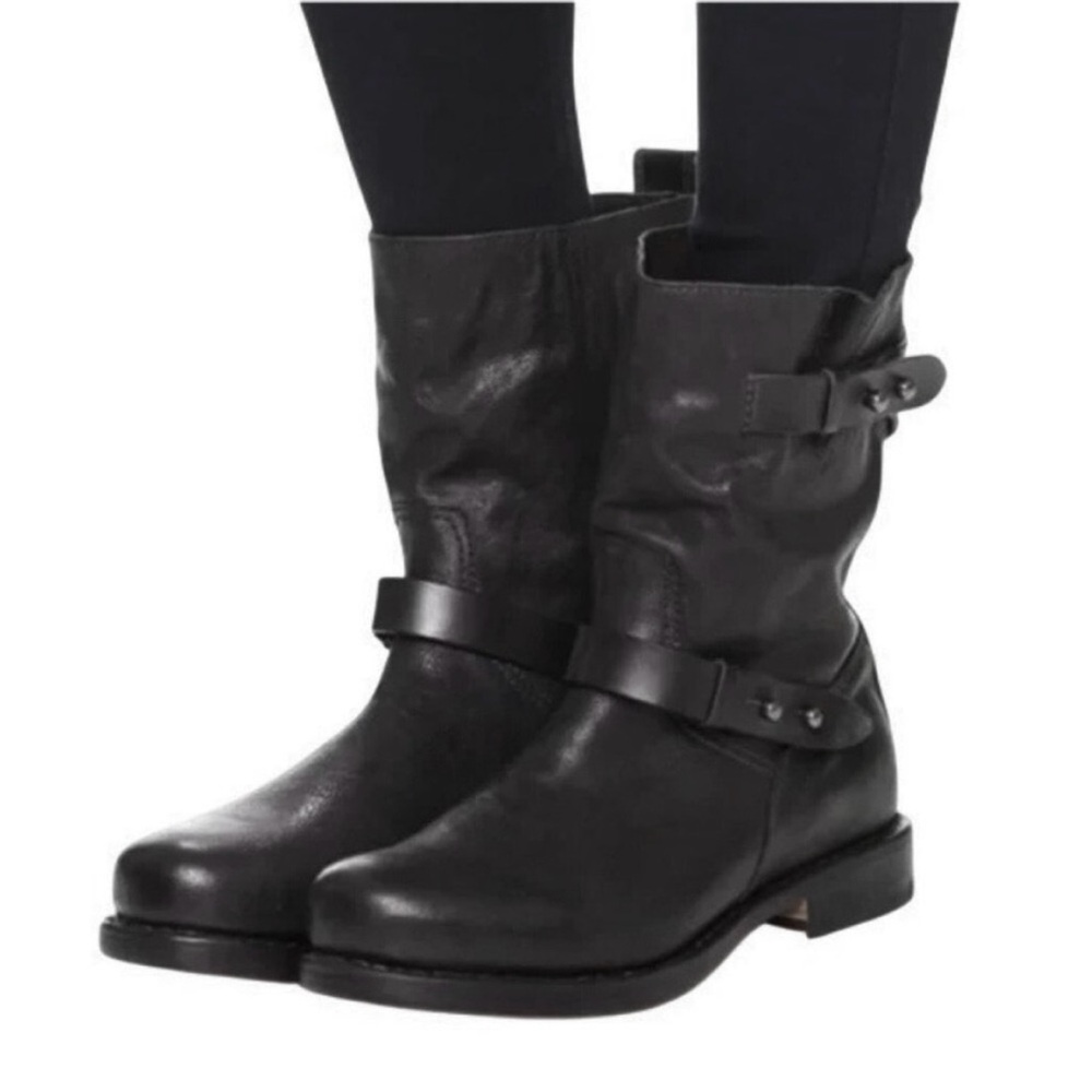 rag & bone Black Leather Combat Moto Boots